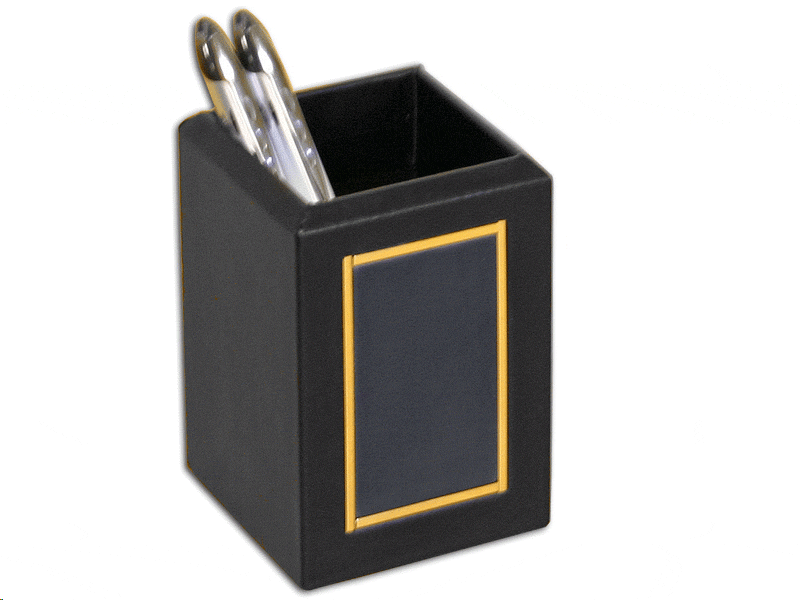 Black 24kt Gold Tooled Leather Pencil Cup WAURA5010B Black 24kt Gold Tooled Leather Pencil Cup WAURA5010B