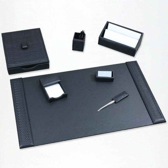 Black Woven 7 PC Leather Desk Set WAUWOVEN75T0P7 Black Woven 7 PC Leather Desk Set WAUWOVEN75T0P7