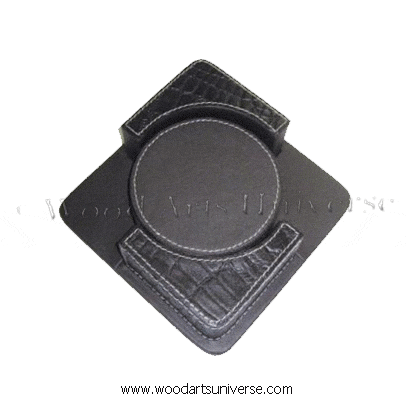 Croco Leather Coaster Set With Square Caddy - WAUS1022ID