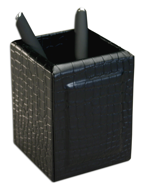 Black Crocodile Embossed Leather Pencil Cup