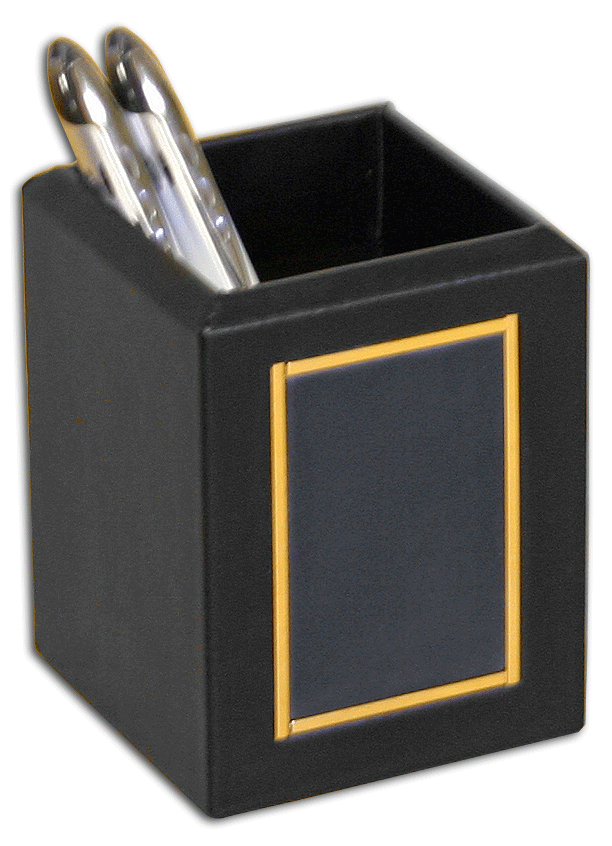 Black 24kt Gold Tooled Leather Pencil Cup