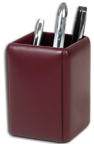 Burgundy Leather Legal Style Pencil Cup