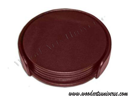 Dark Brown Leatherette Round Coaster Set with Holder