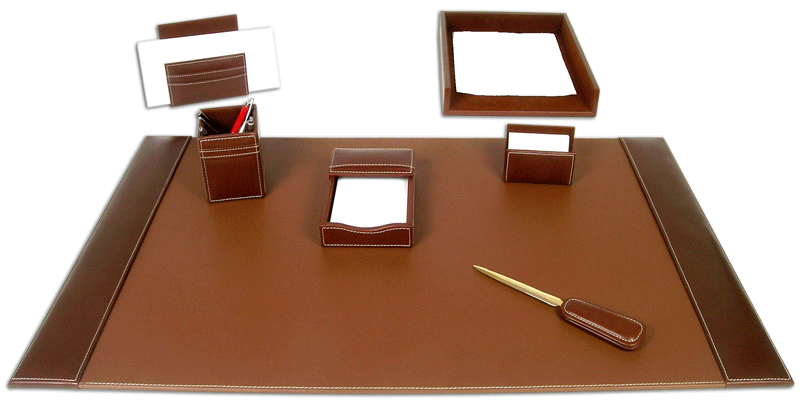 Rustic Brown Leather 7 Piece Desk Set