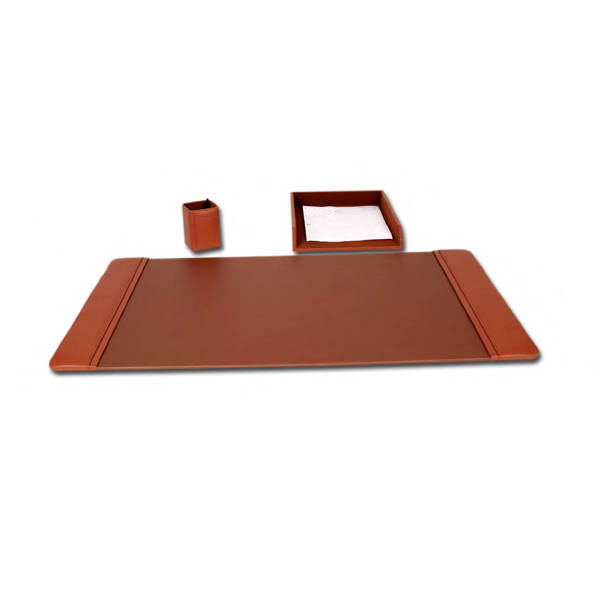 Tan Brown Leather 3 Piece Desk Set