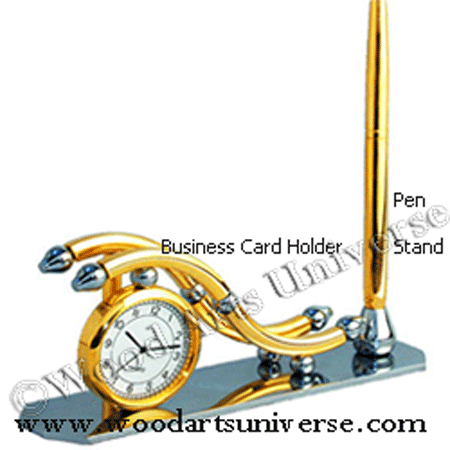 Business Card Holder with Pen Stand and Clock